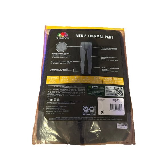 FRUIT of the LOOM Men’s Size M (32-34) Thermal Pants Base Layer • Black Soot - Picture 2 of 2